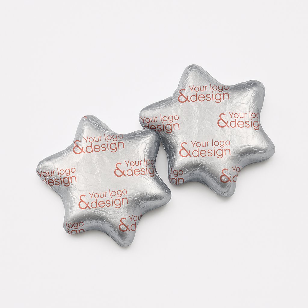 MINI CZEKOLADKA SWEET STAR 4 G - czekolada mleczna (33% kakao), czekolada biała (27% masła kakaowego), czekolada deserowa (57% kakao)