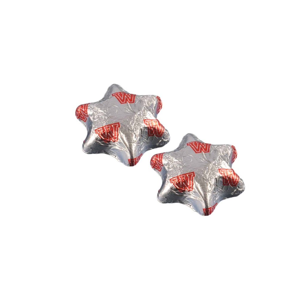 MINI CZEKOLADKA SWEET STAR 4 G - czekolada mleczna (33% kakao), czekolada biała (27% masła kakaowego), czekolada deserowa (57% kakao)