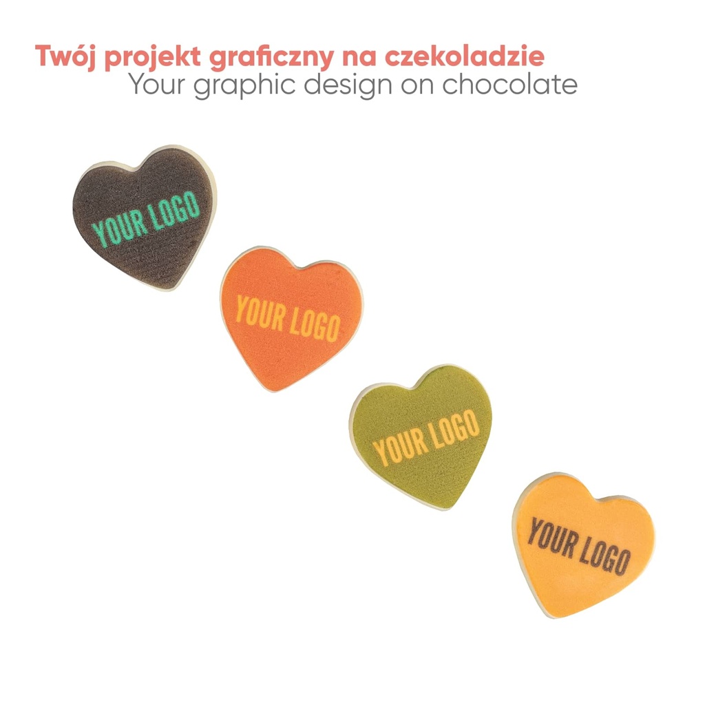 ZESTAW CZEKOLADEK WYSYŁKOWYCH Z NADRUKIEM SERCE - czekolada biała (27% masła kakaowego)