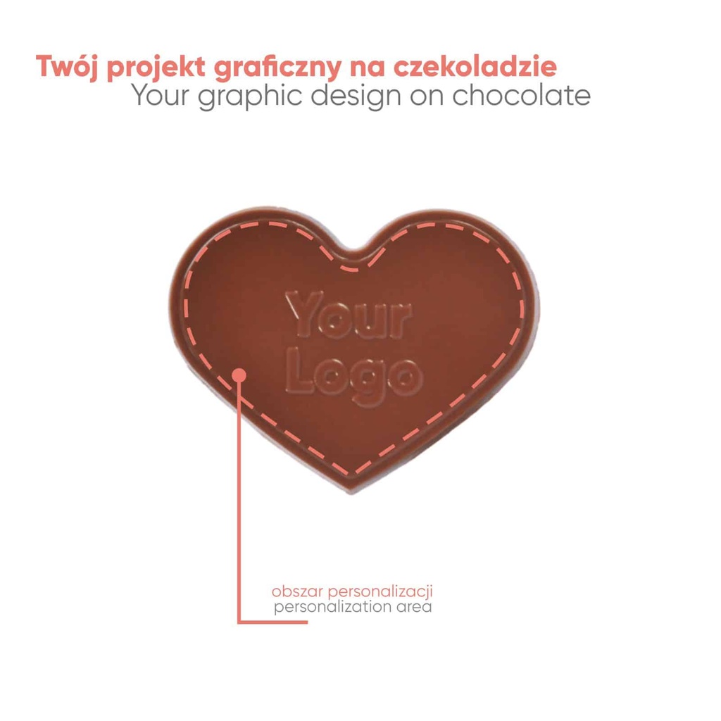 CZEKOLADOWY KSZTAŁT CHOCO4MAT MINI SERCE - czekolada mleczna (33% kakao), czekolada biała (27% masła kakaowego), czekolada deserowa (57% kakao), czekolada deserowa (72% kakao), czekolada rubinowa (33% kakao)