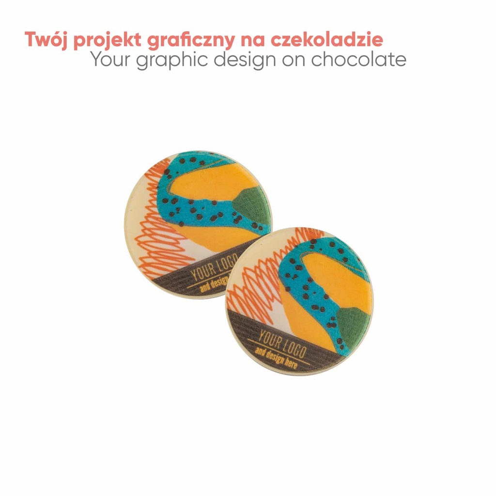 PRALINA Z NADRUKIEM CHOCO CIRCLE - czekolada biała (27% masła kakaowego) z nadzieniem z sycylijskich migdałów