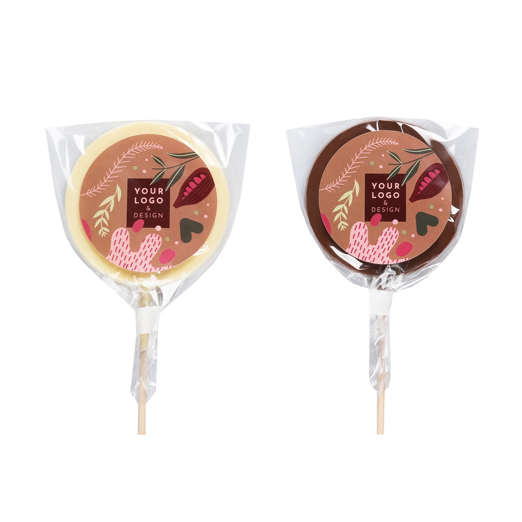 CZEKOLADOWY LIZAK CHOCOPOP PLUS 40 G - czekolada deserowa (57% kakao) z płatkami bławatka i liofilizowaną skórką pomarańczy