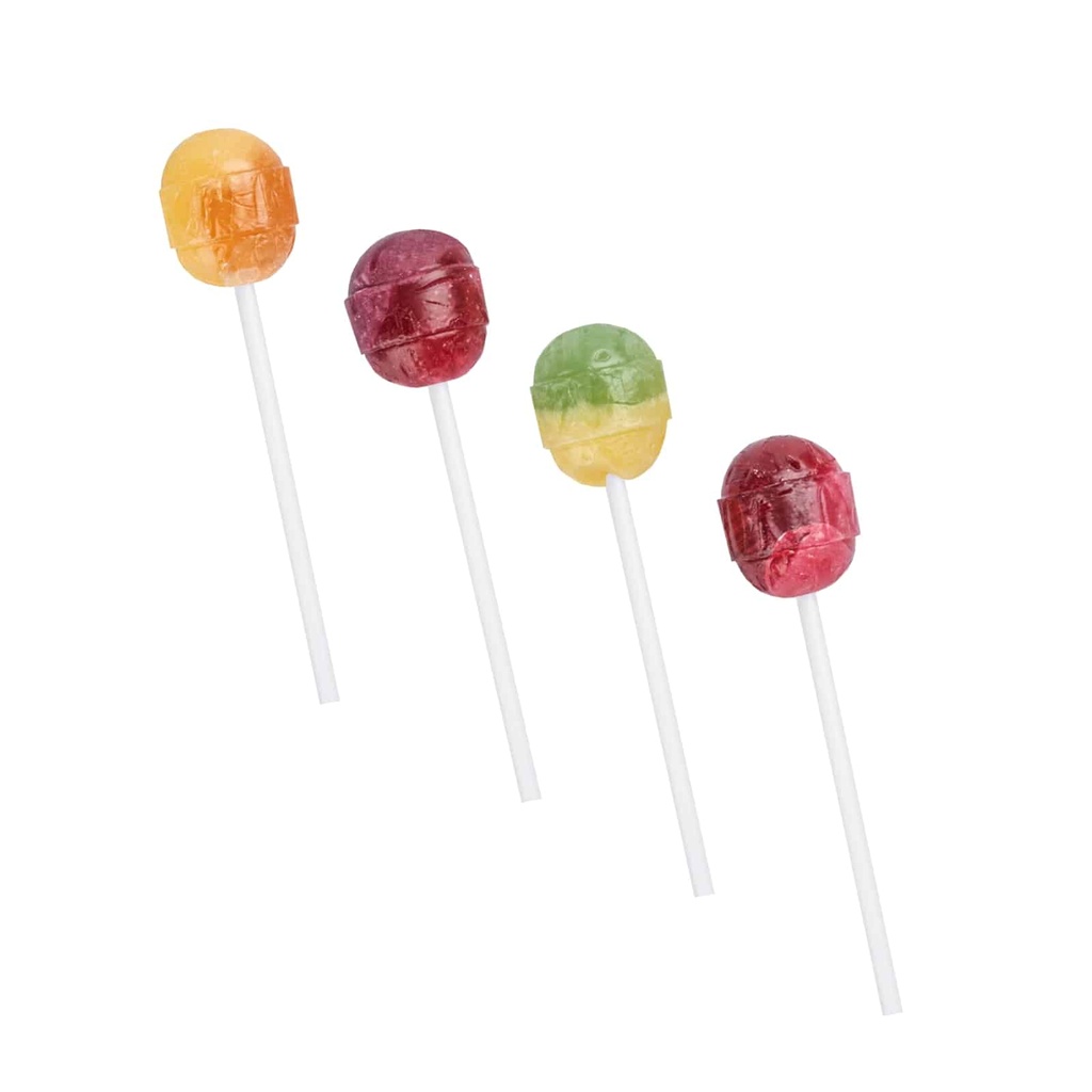 LIZAK OWOCOWY LOLLY BALL KOŁO - mix smaków: cytryna-pomarańcza, jabłko-limonka, jeżyna-czarna porzeczka, wiśnia-malina