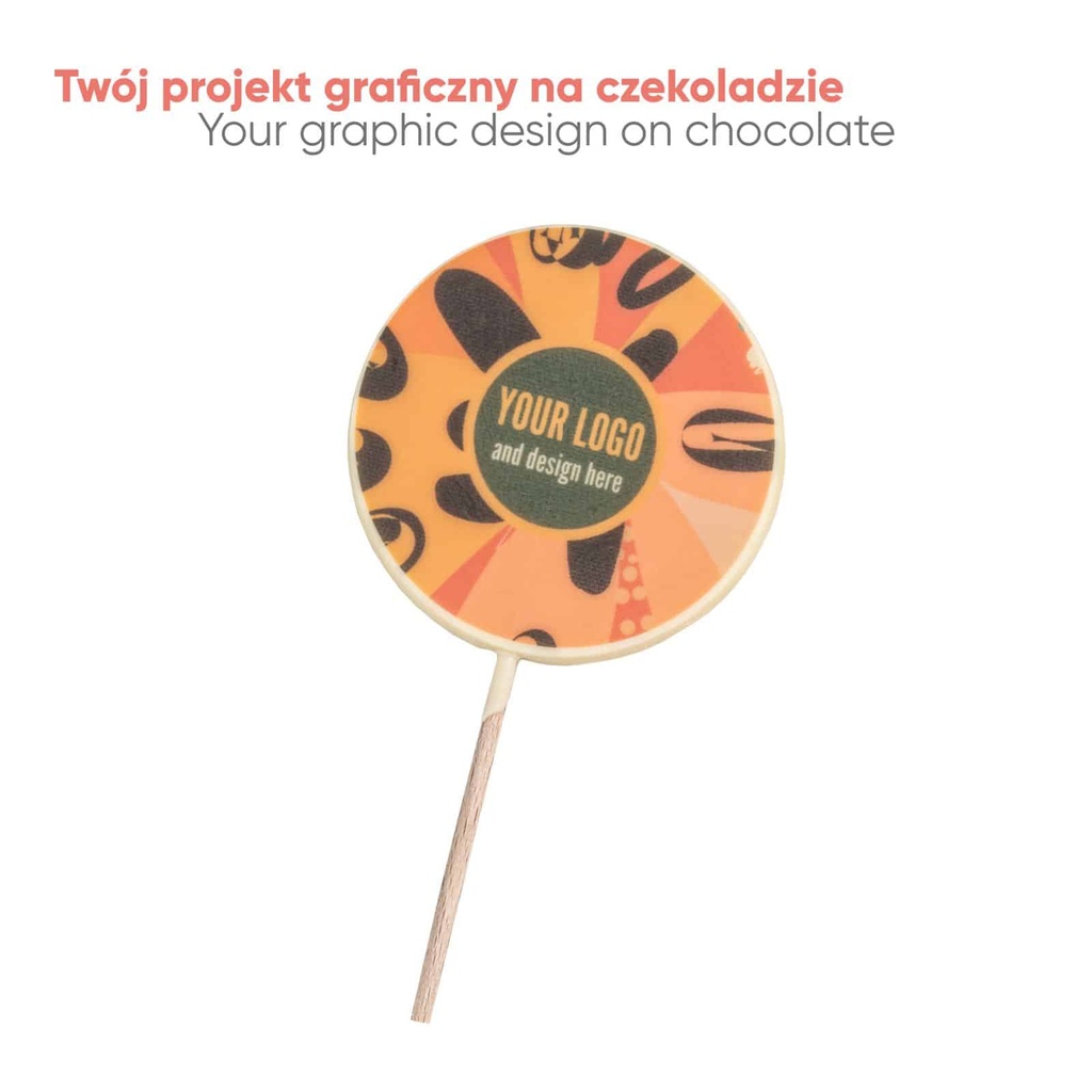 CZEKOLADOWY LIZAK Z NADRUKIEM LOLLY FONT 40 G - czekolada biała (27% masła kakaowego)