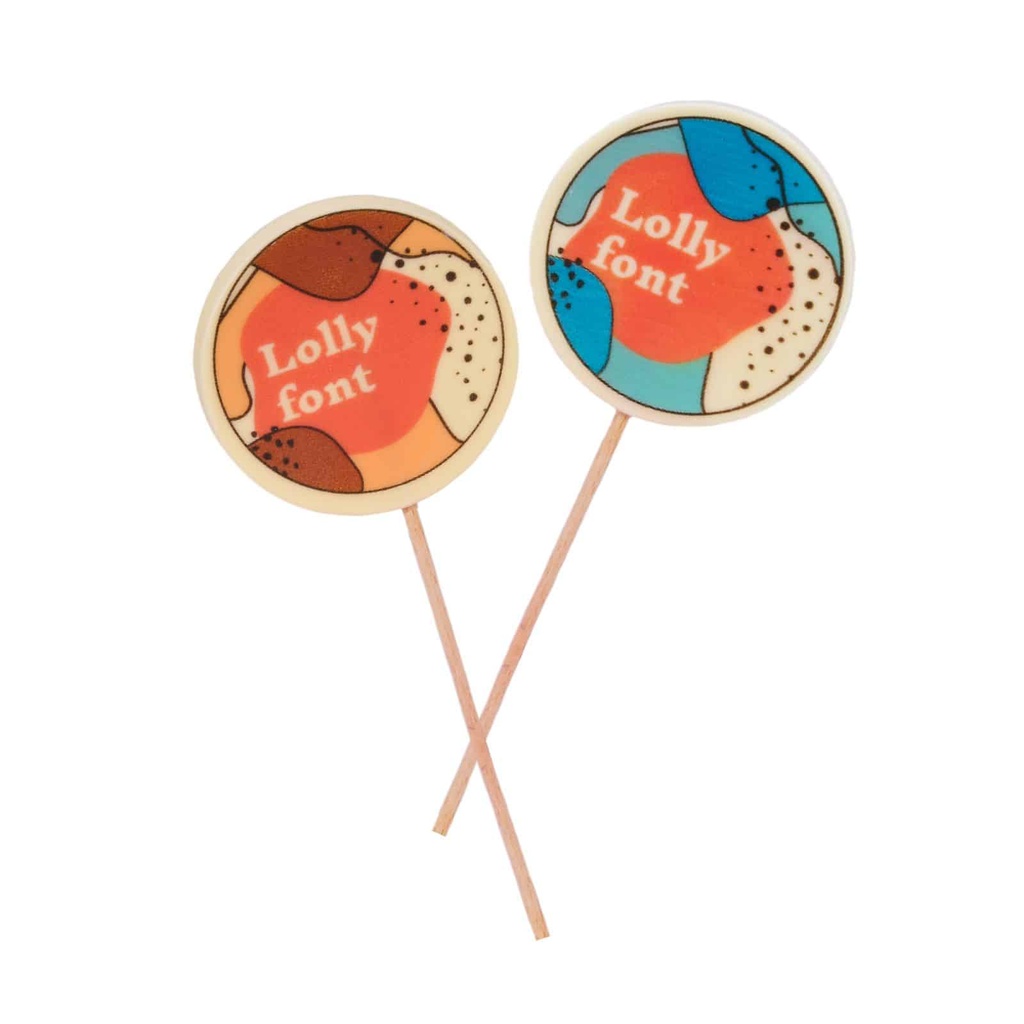 CZEKOLADOWY LIZAK Z NADRUKIEM LOLLY FONT 40 G - czekolada biała (27% masła kakaowego)