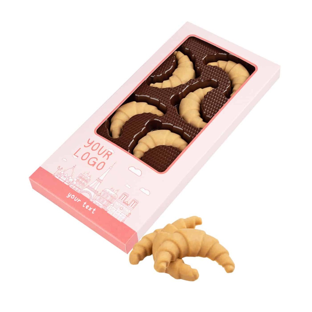 ZESTAW CZEKOLADEK CZEKOLADOWE ROGALIKI - czekolada mleczna z miodem (33% kakao), czekolada mleczna bez cukru (33% kakao), czekolada mleczna Fairtrade (33% kakao), czekolada deserowa Fairtrade (72% kakao)