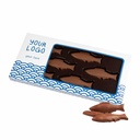 ZESTAW CZEKOLADEK CZEKOLADOWE RYBKI - czekolada mleczna z miodem (33% kakao), czekolada mleczna bez cukru (33% kakao), czekolada mleczna Fairtrade (33% kakao), czekolada deserowa Fairtrade (72% kakao)