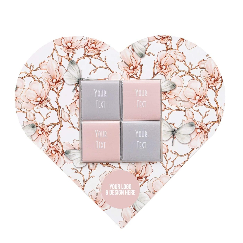 ZESTAW CZEKOLADEK KWADRATOWYCH W KOPERCIE KSZTAŁTOWEJ - SERCE