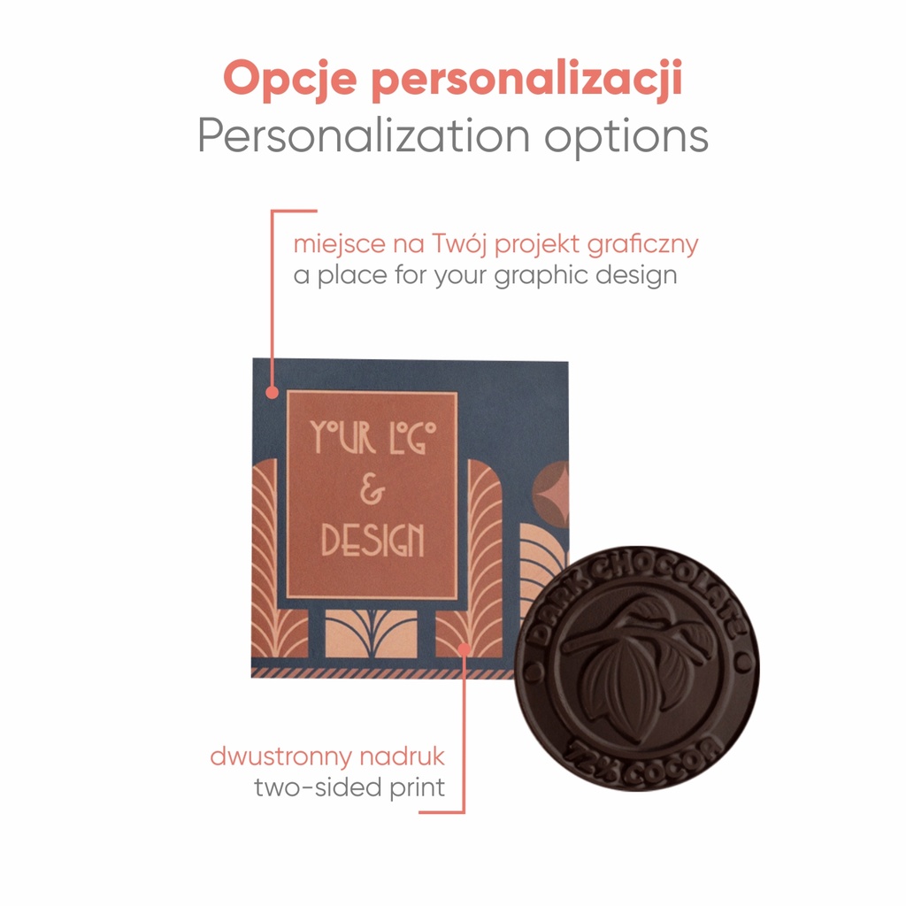 SŁODYCZE REKLAMOWE ADVERT CARD - CZEKOLADOWY MEDALIK CHOCOLATE EXPERT - czekolada mleczna (33% kakao), czekolada mleczna bez cukru (33% kakao), czekolada biała (27% masła kakaowego), czekolada deserowa (57% kakao)