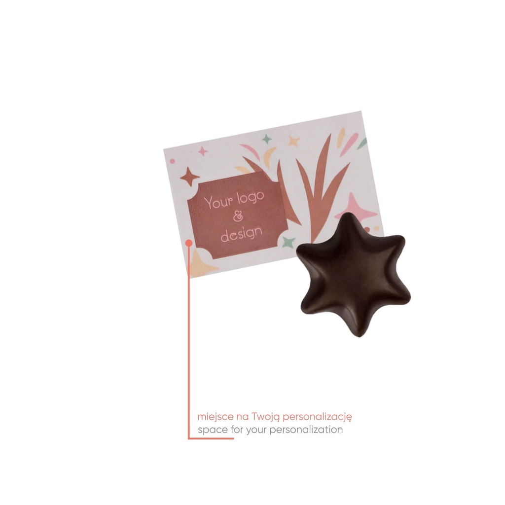 SŁODYCZE REKLAMOWE ADVERT CARD - SWEET STAR - czekolada mleczna (33% kakao), czekolada biała (27% masła kakaowego), czekolada deserowa (57% kakao)