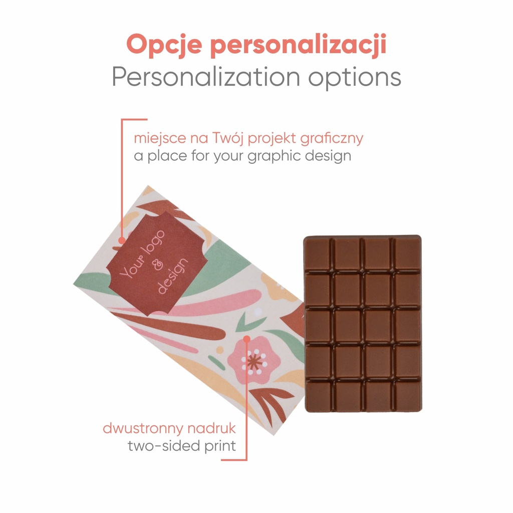 SŁODYCZE REKLAMOWE ADVERT CARD - CZEKOLADKA VISTA - czekolada mleczna z certyfikatem Fairtrade (33% kakao), czekolada deserowa z certyfikatem Fairtrade (72% kakao)