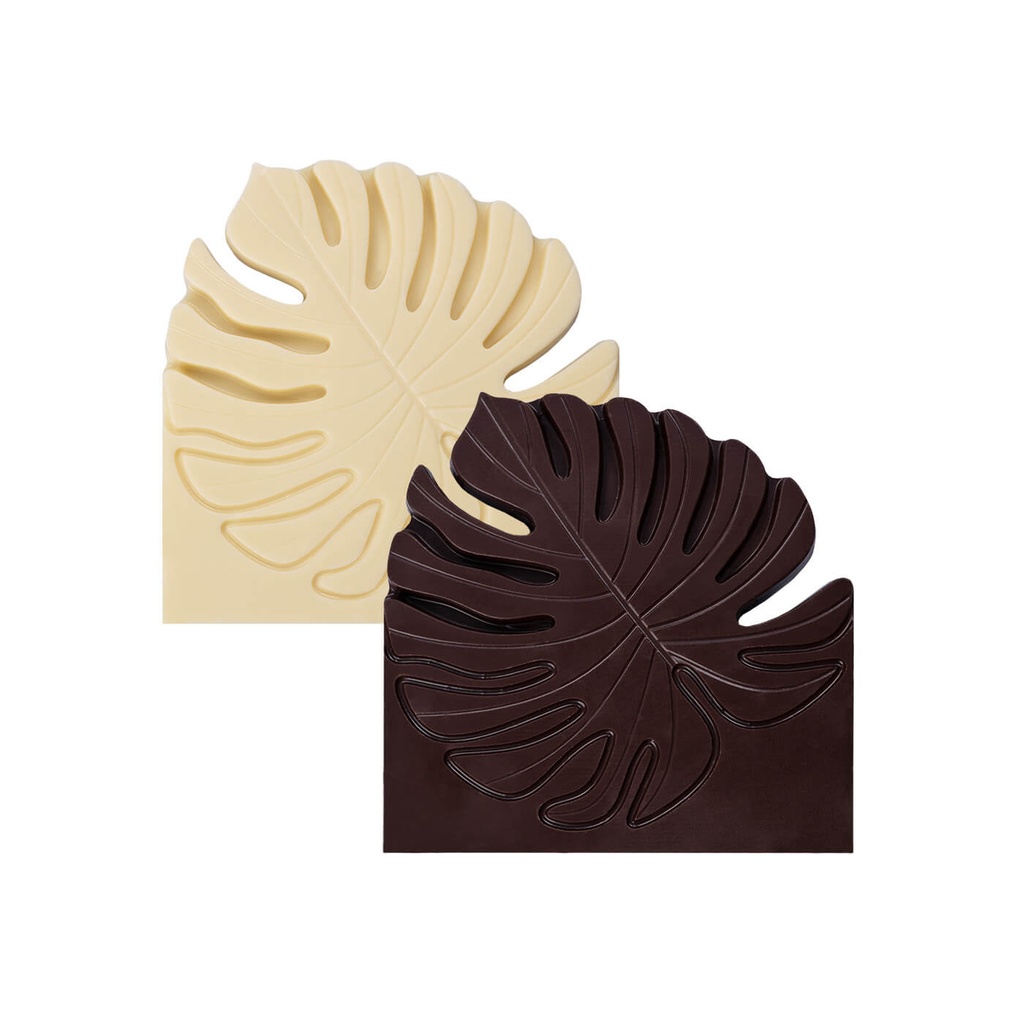 TABLICZKA CZEKOLADY LIŚĆ DELICIOSA - czekolada mleczna z miodem (33% kakao), czekolada mleczna bez cukru (33% kakao), czekolada mleczna Fairtrade (33% kakao), czekolada deserowa Fairtrade (72% kakao)