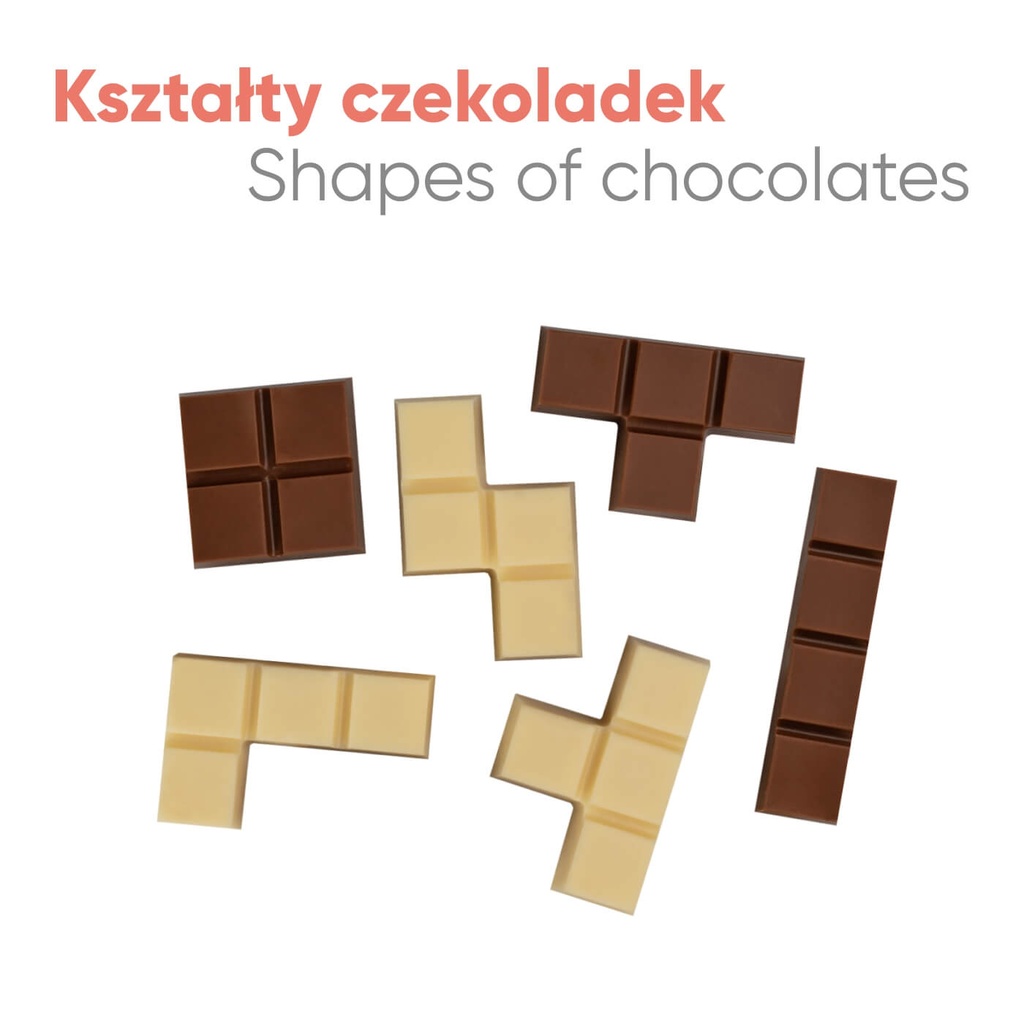 ZESTAW CZEKOLADEK GAMING BLOCKS - czekolada mleczna (33% kakao) i czekolada biała (27% masła kakaowego)