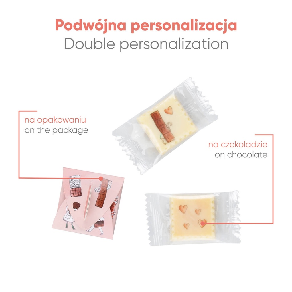 PRALINKA Z NADRUKIEM CHOCOSTAMP BOX - czekolada biała (27% masła kakaowego) z nadzieniem z sycylijskich migdałów