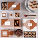 PRALINY BISCOTTI 12 SZT - praliny ciasteczka (25% masła): z nadzieniem karmelowym i posypką z orzechów ziemnych, z nadzieniem migdałowo-truskawkowym i posypką z truskawki, z nadzieniem kawowym z whisky i czekoladą deserową