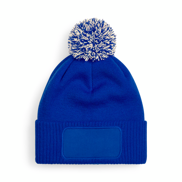 Czapka z pomponem i łatką - Bright Royal & Off White