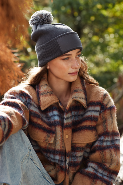 Czapka z pomponem i łatką - French Navy & Light Grey