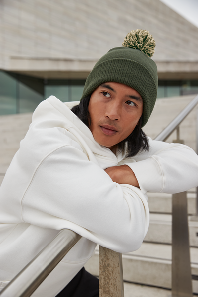 Czapka dwuwarstwowa z pomponem - Mustard & Off White