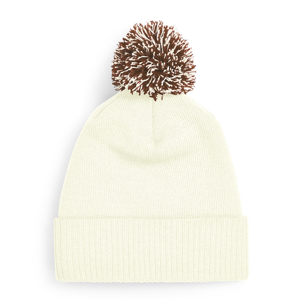 Czapka dwuwarstwowa z pomponem - Off White & Mocha