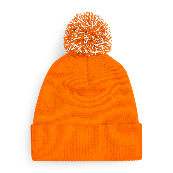 Czapka dwuwarstwowa z pomponem - Orange & White