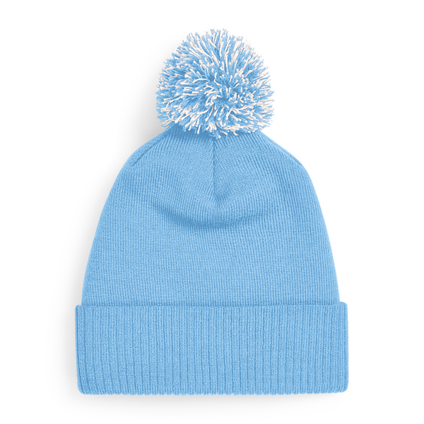 Czapka dwuwarstwowa z pomponem - Sky Blue & White