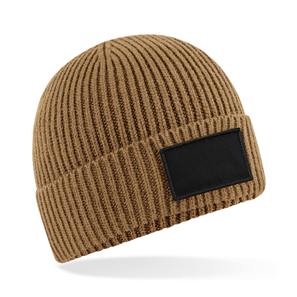 Czapka beanie z bawełnianą łatką - Biscuit & Black