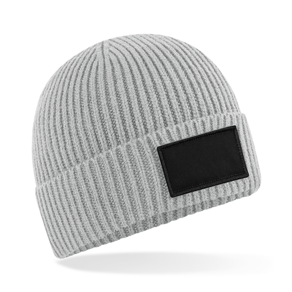 Czapka beanie z bawełnianą łatką - Light Grey & Black
