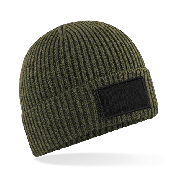 Czapka beanie z bawełnianą łatką - Military Green & Black