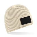 Czapka beanie z bawełnianą łatką - Oatmeal & Black