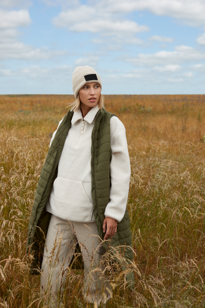 Czapka beanie z bawełnianą łatką - Oatmeal & Black