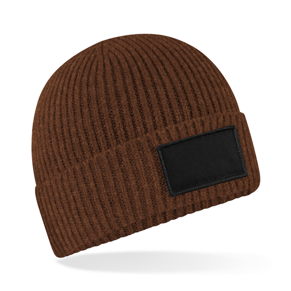 Czapka beanie z bawełnianą łatką - Walnut & Black