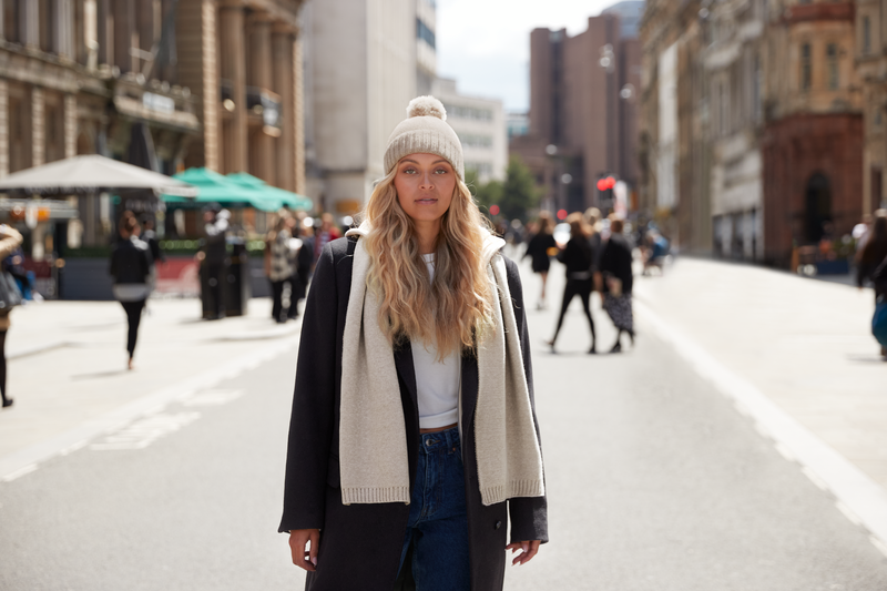 Zestaw Czapka Beanie i Szalik – Dzianina - Oatmeal Fleck