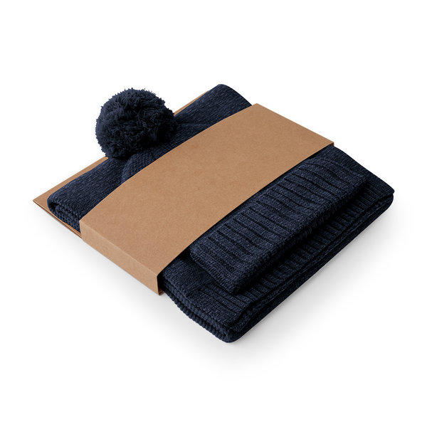 Zestaw Czapka Beanie i Szalik – Dzianina - Navy Fleck