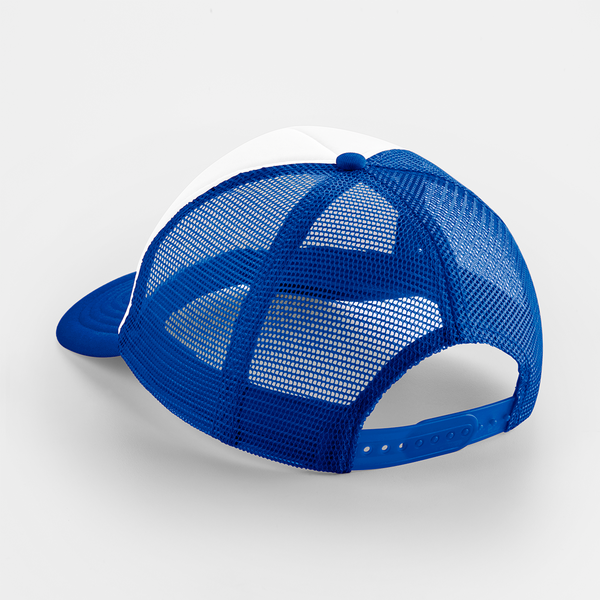 Dziecięca czapka trucker z siatką snapback - Bright Royal & White