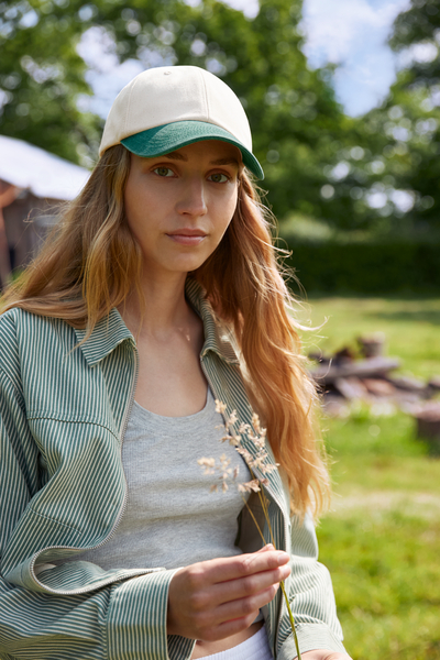 Czapka Vintage z Kontrastowym Daszkiem i Niskim Profilu - Natural & Vintage Light Blue