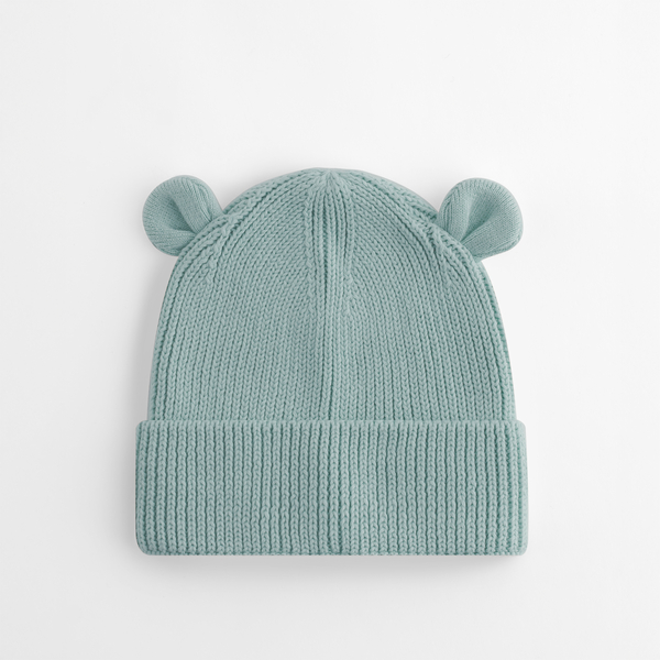 Organiczna dziecięca czapka beanie z motywem misia - Dusty Turquoise