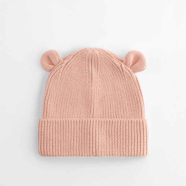 Organiczna dziecięca czapka beanie z motywem misia - Peach 