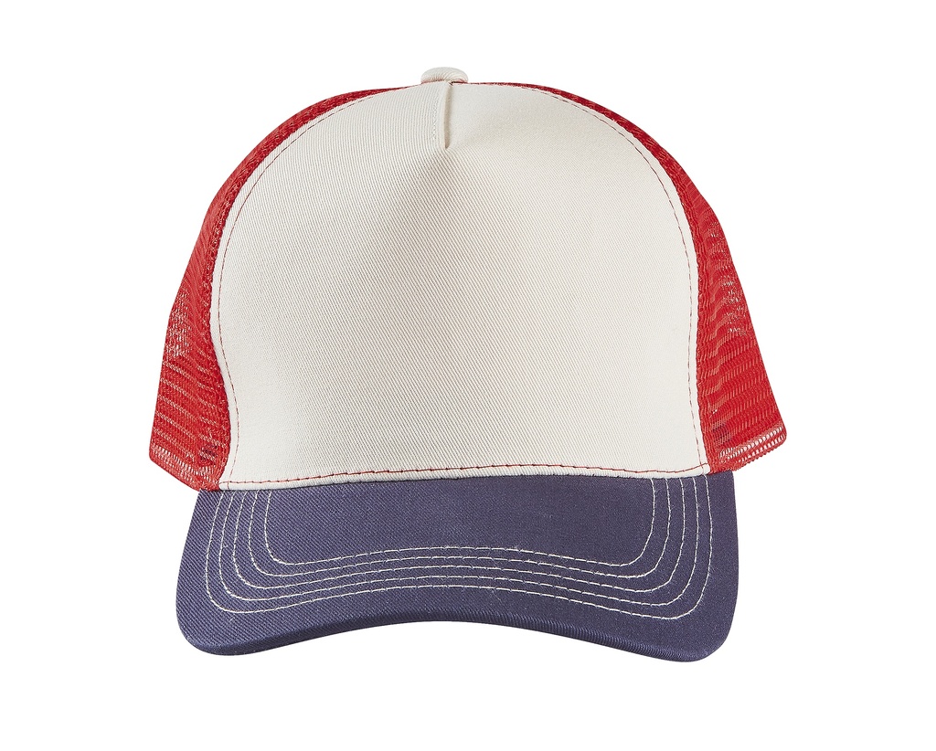 Czapka pięciopanelowa z regulacją - Off White & French Navy & Bright Red