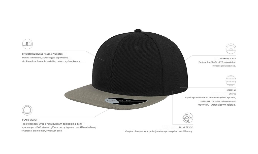 Czapka Snap Back - Black & Grey