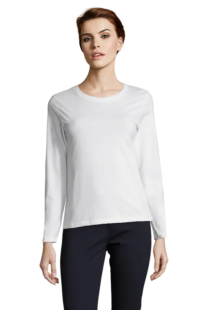 Damski t-shirt z długim rękawem, dopasowany - White