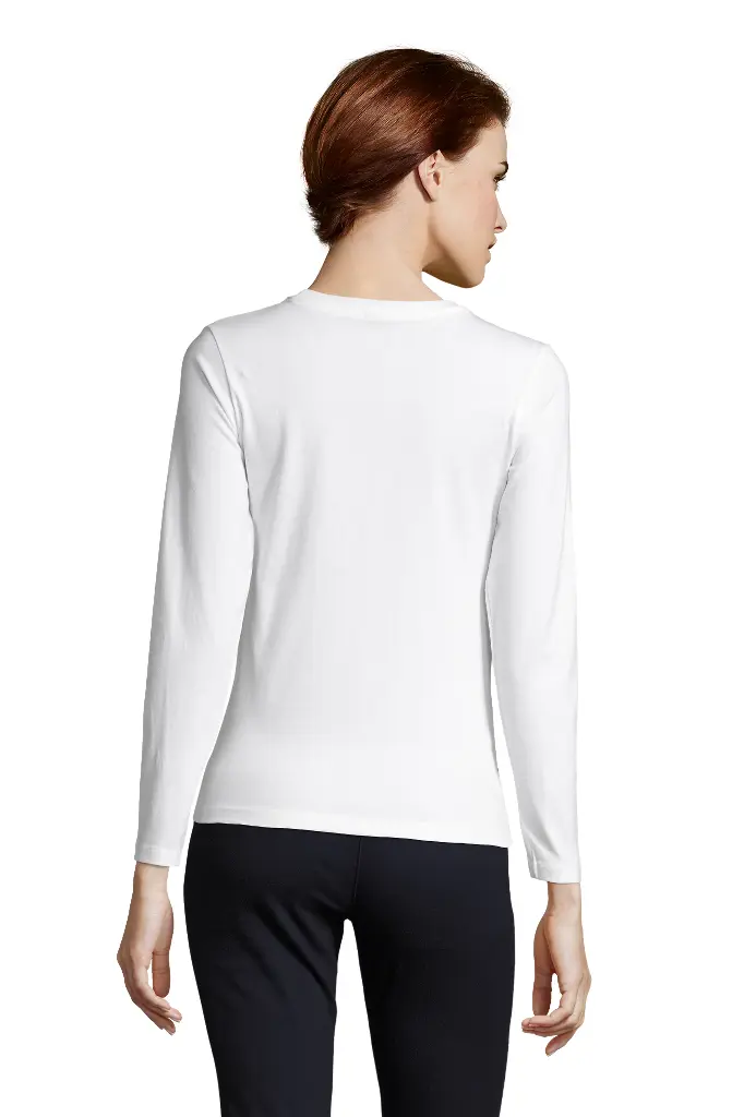 Damski t-shirt z długim rękawem, dopasowany - White