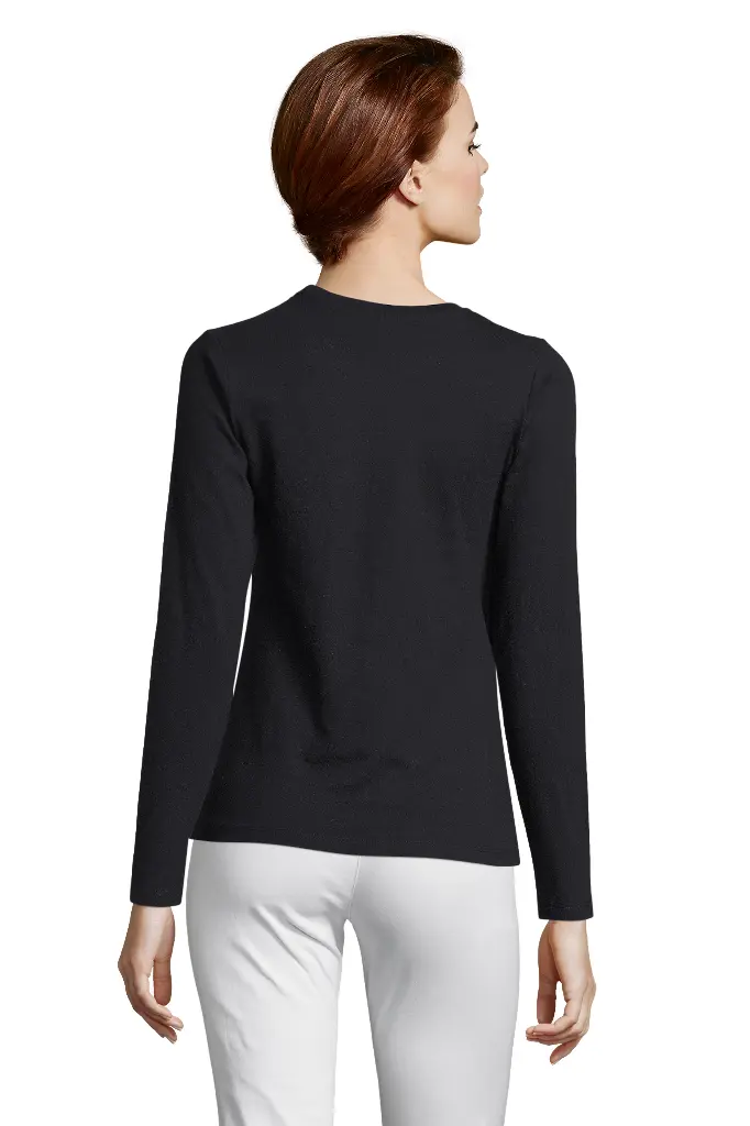 Damski t-shirt z długim rękawem, dopasowany - Deep Black