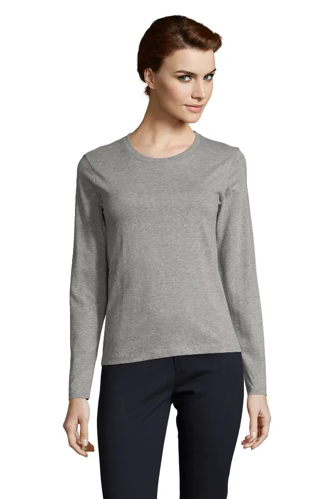 Damski t-shirt z długim rękawem, dopasowany - Grey Melange