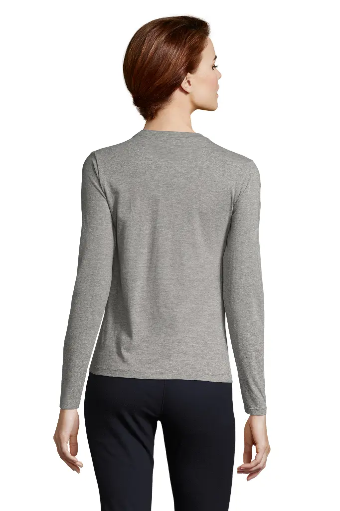 Damski t-shirt z długim rękawem, dopasowany - Grey Melange