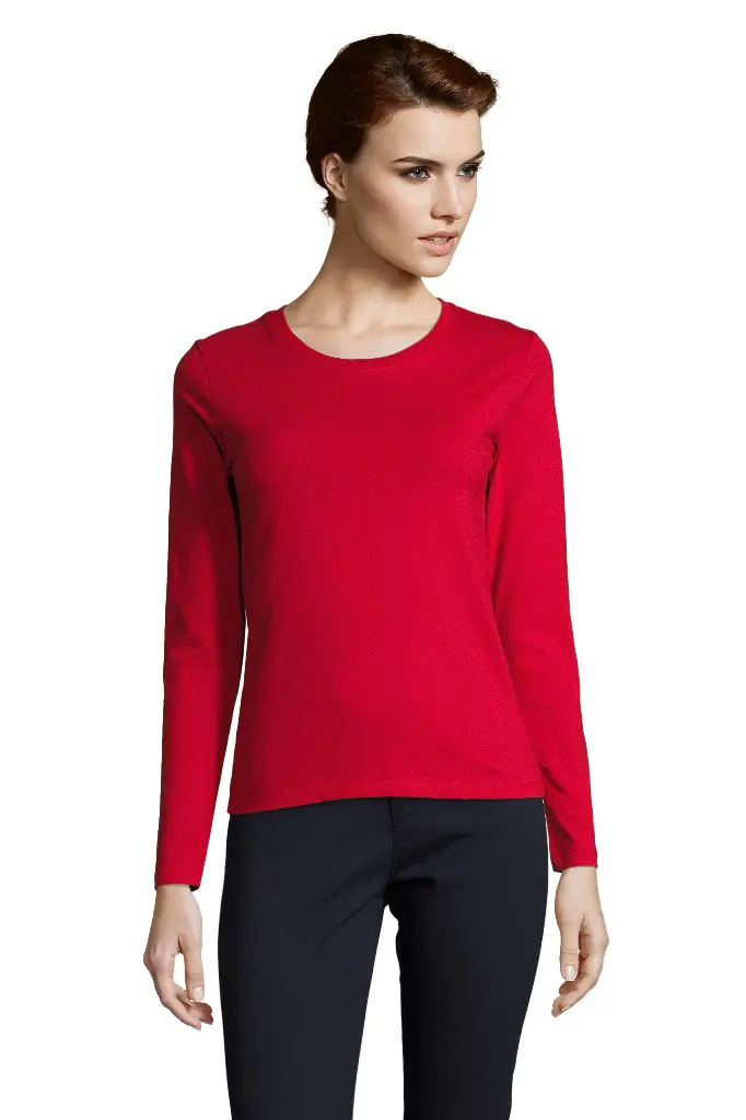 Damski t-shirt z długim rękawem, dopasowany - Red