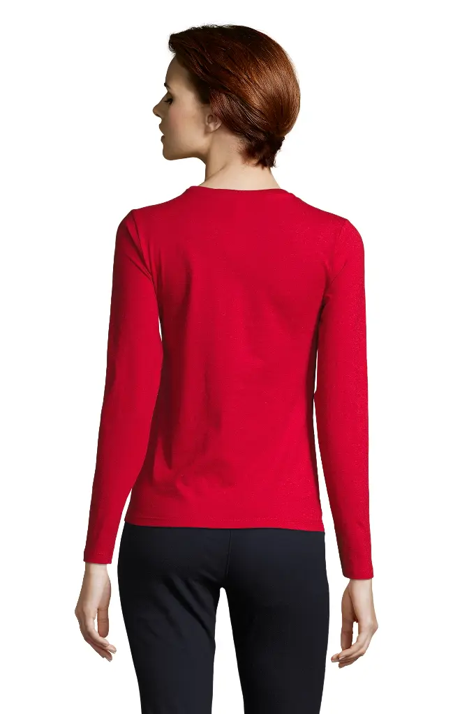 Damski t-shirt z długim rękawem, dopasowany - Red