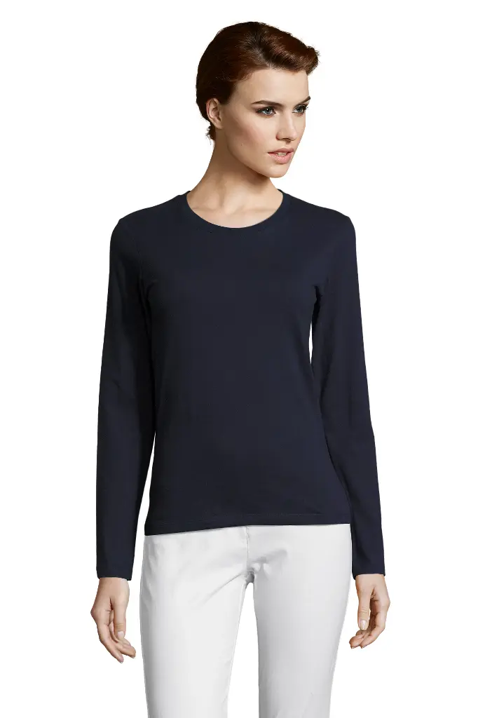 Damski t-shirt z długim rękawem, dopasowany - French Navy