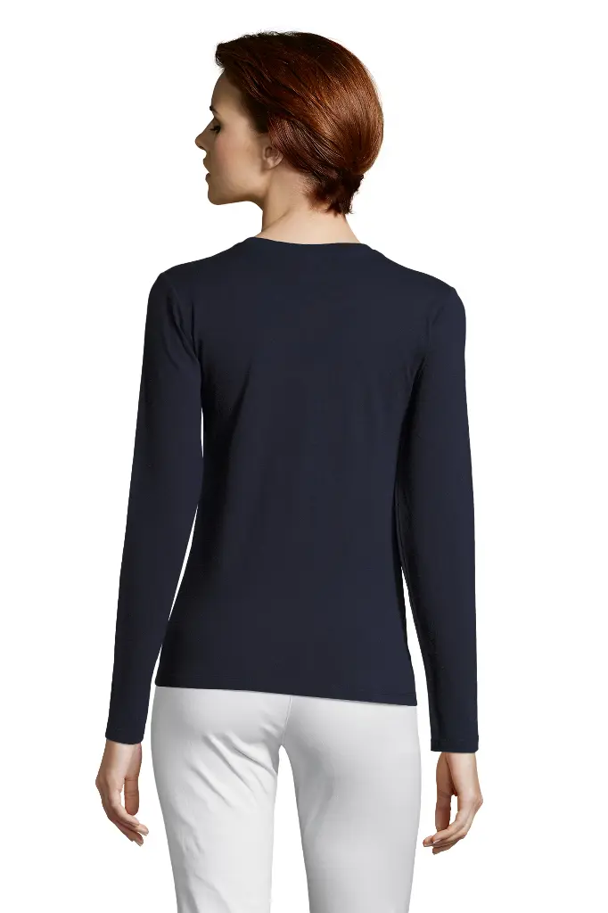 Damski t-shirt z długim rękawem, dopasowany - French Navy