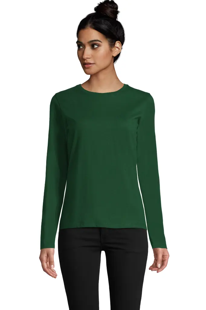 Damski t-shirt z długim rękawem, dopasowany - Bottle Green