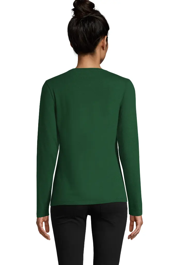 Damski t-shirt z długim rękawem, dopasowany - Bottle Green